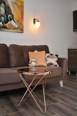 a living room with a couch and a coffee table at Apartmani Ognjanovic Kotor in Kotor