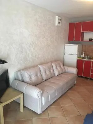 a living room with a couch in a kitchen at Impuls 2 in Budva