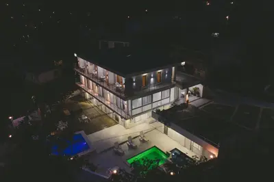 an aerial view of a house at night at Vila Nikezić in Sutomore