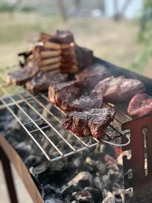 a bunch of meat on a grill at Apartments Villa Andjela in Budva