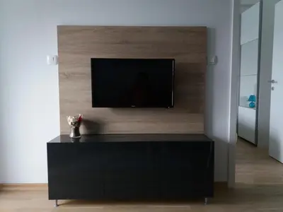 a living room with a television on a wall at Apolonia Lux Apartment in Budva