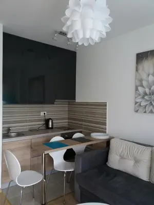 a living room with a table and a couch at Apolonia Lux Apartment in Budva