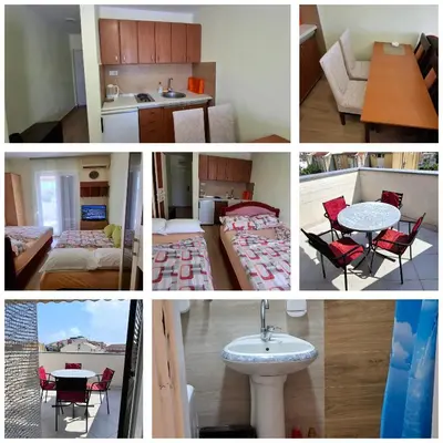 a collage of pictures of a kitchen and a room at Sunčani apartman 2-Vila Amfora in Budva