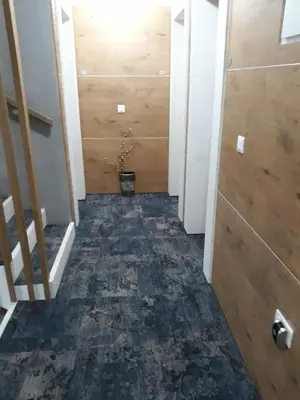 a hallway of a house with a plant on the floor at Tilia in Cetinje