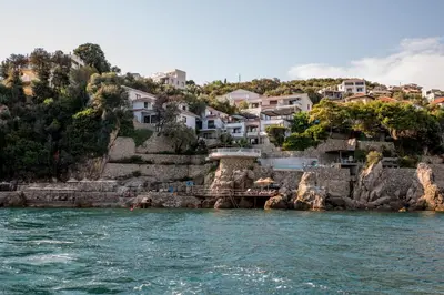 a view of a village from the water at Apartments Eneida in Ulcinj