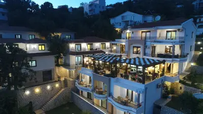 an aerial view of a building at night at Apartments Eneida in Ulcinj