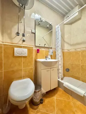 a bathroom with a toilet and a sink and a shower at Contessa Apartments in Budva