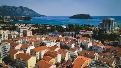 an aerial view of a city with buildings at Apartments Memidz in Budva