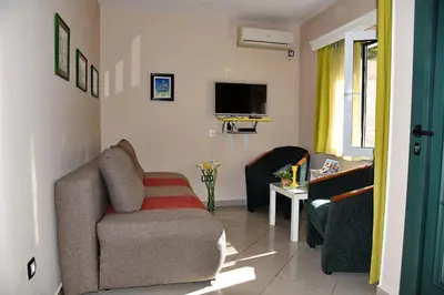a living room with a couch and a tv at Apartmani Ćetković in Kotor