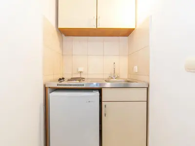 a small kitchen with a sink and a dishwasher at Apartments Midžor in Petrovac na Moru