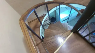 an overhead view of a spiral staircase with a window at LOVCEN4ME in Cetinje
