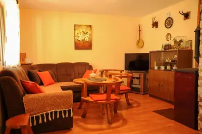 a living room with a couch and a table at LOVCEN4ME in Cetinje