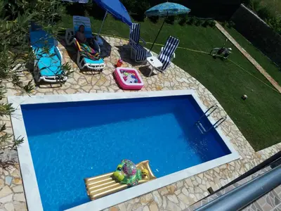 an overhead view of a swimming pool in a backyard at Zelena Maslina in Bar