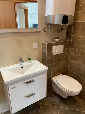 a bathroom with a white sink and a toilet at Ive Lole Ribara 38 in Becici