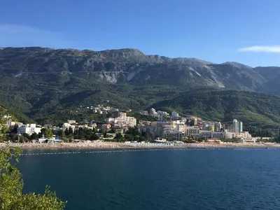 a city on the shore of a body of water at Ive Lole Ribara 38 in Becici