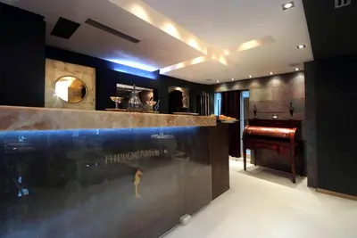 a bar with a sink and a piano in a room at Boutique Hotel Hippocampus in Kotor