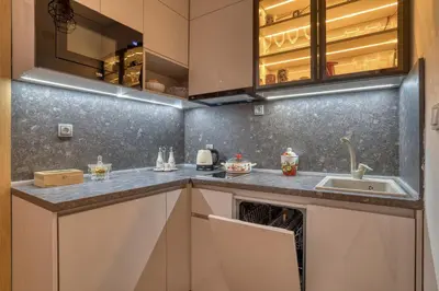 a kitchen with a sink and a counter top at Apartments Elena in Budva