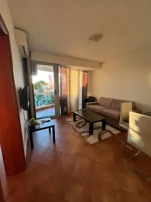 a living room with a couch and a table at Apartments Palma in Dobra Voda