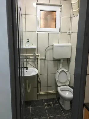 a small bathroom with a toilet and a sink at Sobe Krin - Smestaj Canj in Čanj