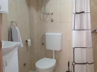 a bathroom with a toilet and a sink at Dalukos Apartmani in Sutomore