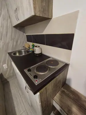 a small kitchen with a sink and a stove at Apartments Blago Sutomore in Sutomore