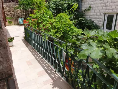 a garden with a fence and some plants at Zoro Apartments in Sveti Stefan