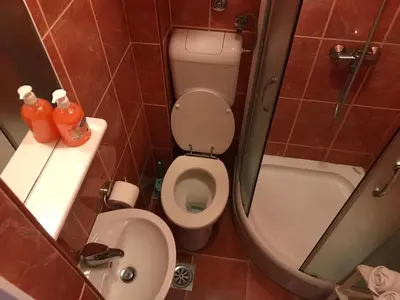 a small bathroom with a toilet and a sink at Apartments Holiday in Budva