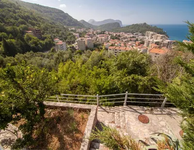 a view of a city from a hill at Mum's Apartment in Petrovac na Moru