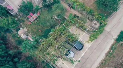an overhead view of a garden with trees and cars at Apartments Wild Beauty in Sutomore