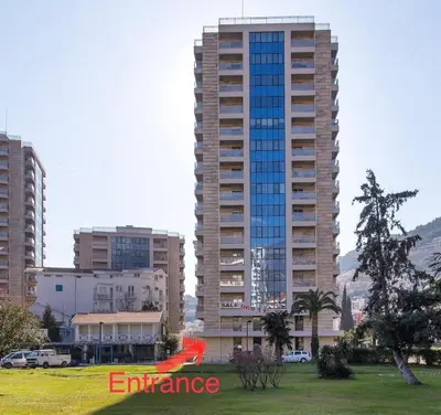 a group of tall buildings in a city at Central Budva apartment A10 in Budva