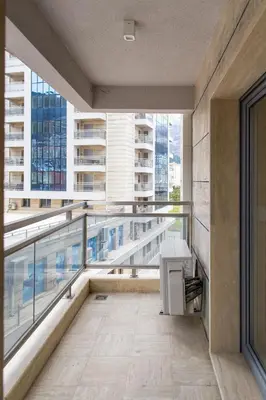 a balcony with a view of a building at Central Budva apartment C15 in Budva
