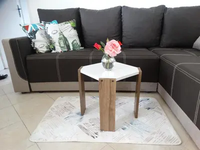 a coffee table with a vase of flowers on it at Apartman Zorana in Bar
