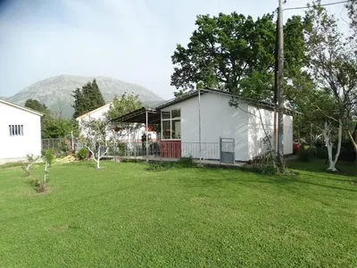 a house with a yard with a mountain in the background at Apartman Zorana in Bar