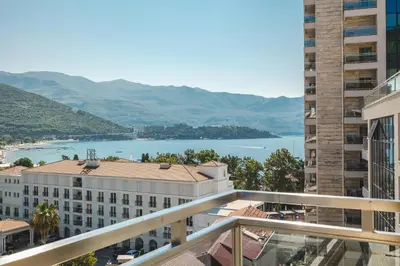 a view of a body of water from a building at Gufo Apart in Budva