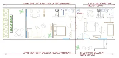 two views of a floor plan of a kitchen with bakeryale pattern at Montenegro Sea Pearl Apartments Petrovac in Petrovac na Moru