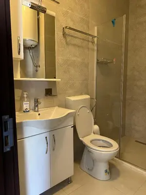 a bathroom with a toilet and a sink and a shower at Premium Lea Apartments in Ulcinj