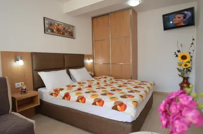 a bedroom with a large bed in a hotel room at Apartments Ivanović in Budva