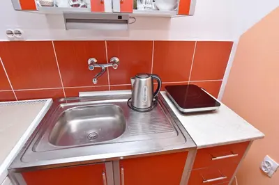 a kitchen sink with a tea kettle on it at Apartments Siljak in Petrovac na Moru