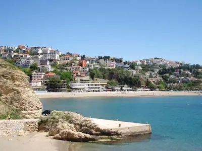 a view of a beach with a city in the background at Cosy Apartment in Ulcinj with Sea View - 40 m² in Ulcinj