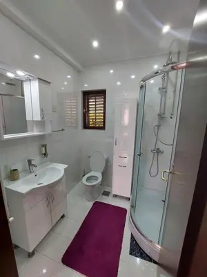 a bathroom with a shower and a sink and a toilet at Holiday Home Milanovic in Cetinje