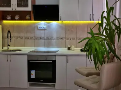 a kitchen with a sink and a stove top oven at Harmony cozy home in Podgorica