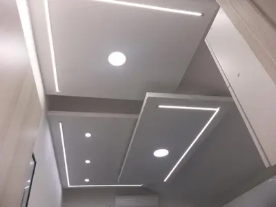 a coffered ceiling with recessed lighting in a house at Studio 033 in Budva