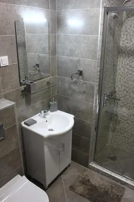 a bathroom with a toilet and a sink and a shower at Apartment Jabucanin in Cetinje
