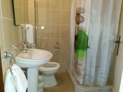 a small bathroom with a toilet and a sink at Apartment Senka in Budva
