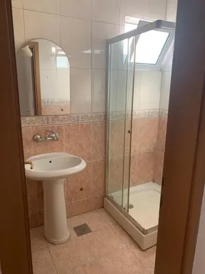 a bathroom with a sink and a glass shower at Apartments Dibra in Ulcinj