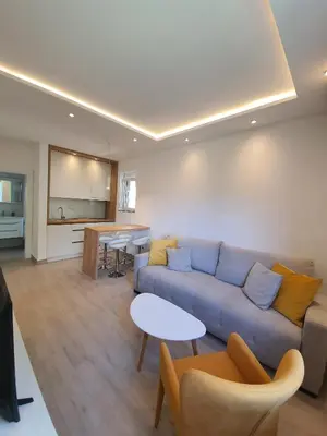 a living room with a couch and a table at Viola lux apartments in Kotor
