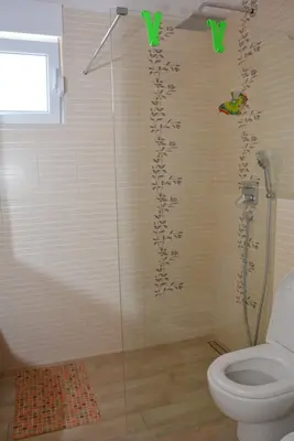 a bathroom with a shower and a toilet at Vila Pelinovo in Kotor