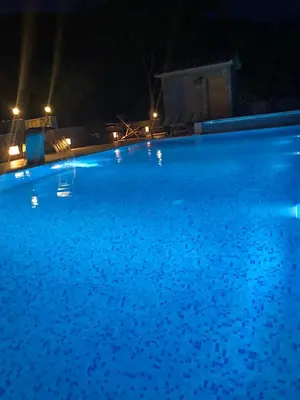 a large swimming pool at night with blue lights at Villa Katarina in Tivat