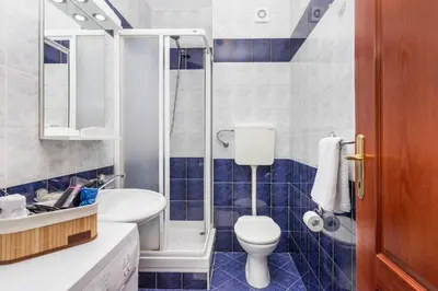 a bathroom with a toilet and a sink and a shower at Antonella in Kotor