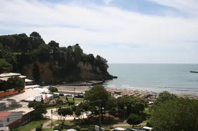 a view of a beach and the ocean at Apartmani Djurovic in Ulcinj